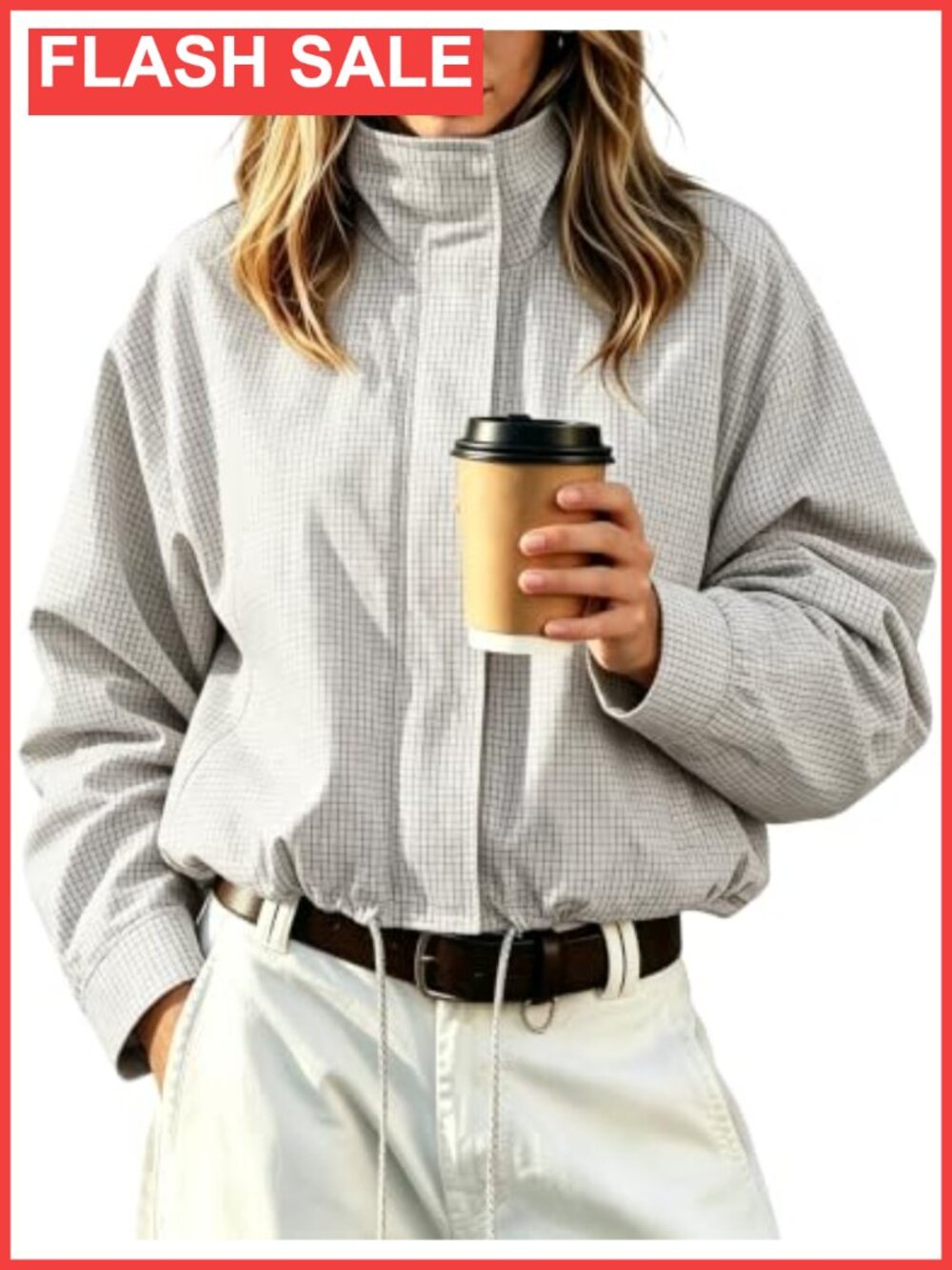 Women's Gingham Cropped Jacket Lightweight Casual Coat 100% Polyester